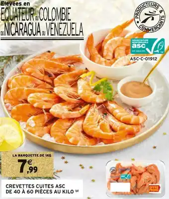 Intermarché Crevettes cuites asc de 40 à 60 pièces au kilo offre