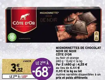 Intermarché Côte d'or mignonnettes de chocolat noir de noir offre