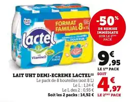 Super U Lait uht demi-ecreme lactel offre