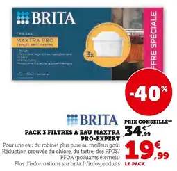 Super U BRITA Pack 3 filtres a eau maxtra pro-expert offre