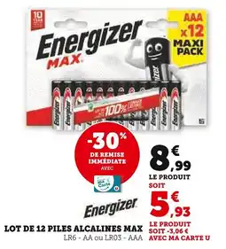 Super U Lot de 12 piles alcalines max offre