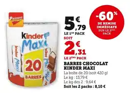 Super U Barres chocolat kinder maxi offre