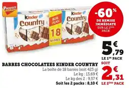 Super U Barres chocolatees kinder country offre