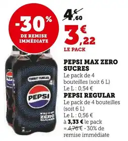 Super U Pepsi max zero sucres offre