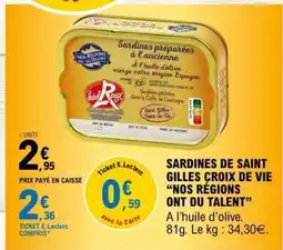 E.Leclerc SARDINES DE SAINT GILLES CROIX DE VIE “NOS RÉGIONS ONT DU TALENT” offre