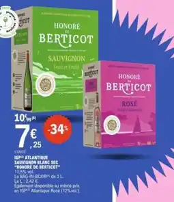 E.Leclerc IGP Atlantique Sauvignon Blanc Sec Honoré de Berticot offre
