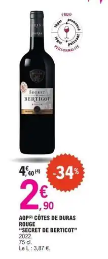 E.Leclerc AOP CÔTES DE DURAS ROUGE “SECRET DE BERTICOT” offre