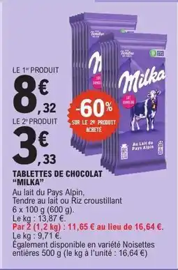 E.Leclerc Tablettes de chocolat 'Milka' offre