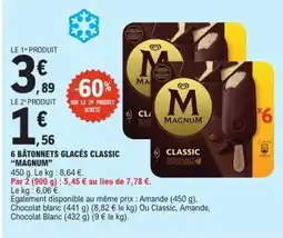 E.Leclerc 6 Bâtonnets Glacés Classic 'Magnum' offre