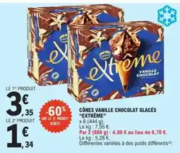 E.Leclerc CÔNES VANILLE CHOCOLAT GLACÉS “EXTRÊME” offre