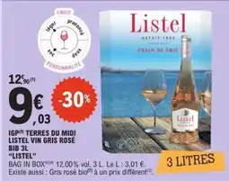 E.Leclerc IGP TERRES DU MIDI LISTEL VIN GRIS ROSÉ BIB 3L “LISTEL” offre