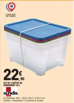 E.Leclerc Lot de 3 boîtes de rangement 45 L offre