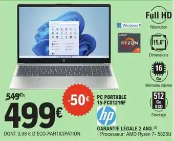 E.Leclerc PC PORTABLE 15-FC0121NF offre
