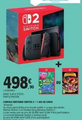 E.Leclerc CONSOLE NINTENDO SWITCH 2 + 1 JEU AU CHOIX offre