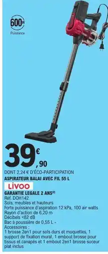 E.Leclerc ASPIRATEUR BALAI AVEC FIL 55 L offre