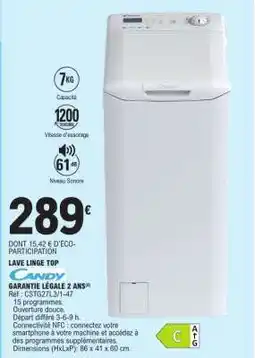 E.Leclerc Lave Linge Top Candy offre