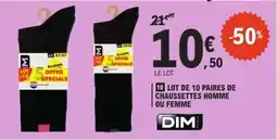 E.Leclerc 10 LOT DE 10 PAIRES DE CHAUSSETTES HOMME OU FEMME offre