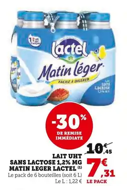 Super U Lait uht sans lactose 1,2% mg matin leger lactel offre