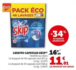 Super U Lessive capsules skip offre