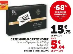 Super U Cafe moulu carte noire offre