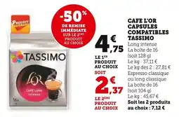 Super U Cafe l'or capsules compatibles tassimo offre