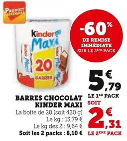 Super U Barres chocolat kinder maxi offre