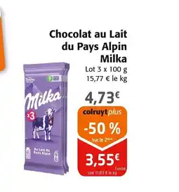 Colruyt MILKA Chocolat au Lait du Pays Alpin offre