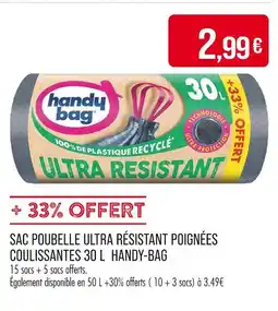 Match L HANDY-BAG SAC POUBELLE ULTRA RÉSISTANT POIGNÉES COULISSANTES 30 L offre