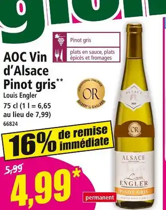 Norma Louis Engler AOC Vin d'Alsace Pinot gris offre