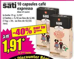 Norma Les Cafés Sati 10 capsules café expresso offre