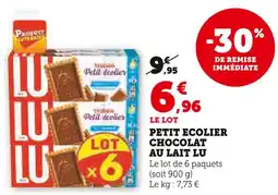 Super U LU Petit Ecolier Chocolat au lait offre