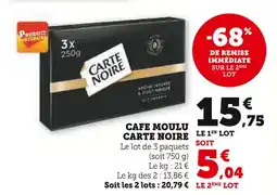 Super U CARTE NOIRE Café moulu offre