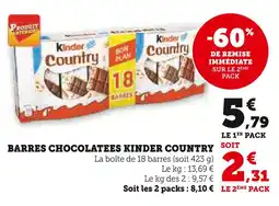 Super U Kinder Barres chocolatées Country offre