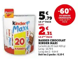 Super U KINDER Barres chocolat Kinder Maxi offre