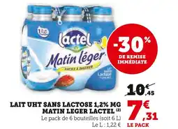 Super U LACTEL Lait uht sans lactose 1,2% mg matin léger offre