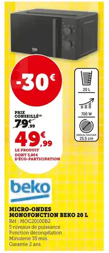 Super U BEKO Micro-ondes monofonction 20 l offre