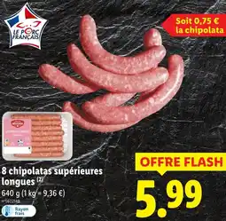 Lidl 8 chipolatas supérieures longues offre