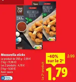Lidl TOQUE DU CHEF Mozzarella sticks offre