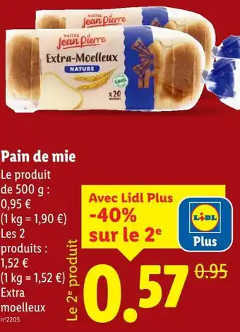 Lidl MAÎTRE JEAN PIERRE Pain de mie offre