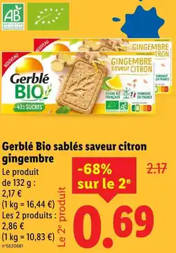 Lidl Gerblé Bio Gerblé Bio sablés saveur citron gingembre offre