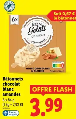 Lidl BON GELATI Bâtonnets chocolat blanc amandes offre
