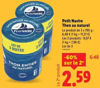 Lidl PETIT NAVIRE Thon entier au naturel offre
