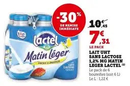 Super U Lait uht sans lactose 1,2% mg matin leger lactel offre
