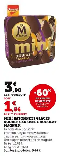 Super U Mini batonnets glaces double caramel chocolat magnum offre