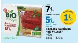 E.Leclerc BIO VILLAGE 4 steaks hachés bio offre