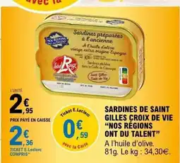 E.Leclerc NOS RÉGIONS ONT DU TALENT Sardines de saint gilles croix de vie offre