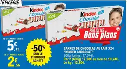 E.Leclerc KINDER CHOCOLAT Barres de chocolat au lait x24 offre