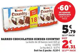 Bi1 Barres chocolatees kinder country offre