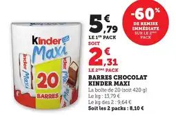 Bi1 Barres chocolat kinder maxi offre