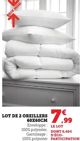 Bi1 Lot de 2 oreillers 60x60cm offre
